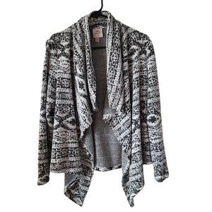 Knox Rose Aztec Print Black White Waterfall Open Front Cardigan Women's Sz M